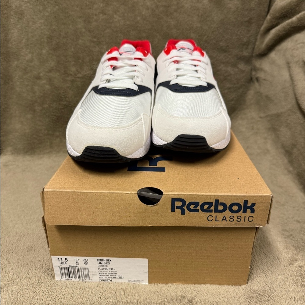 Reebok White and Red Classic Sneakers